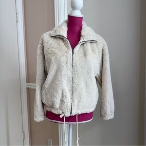 Paper Crane Women's Faux Fur Jacket Ivory White Cream Soft Zip Front Size S